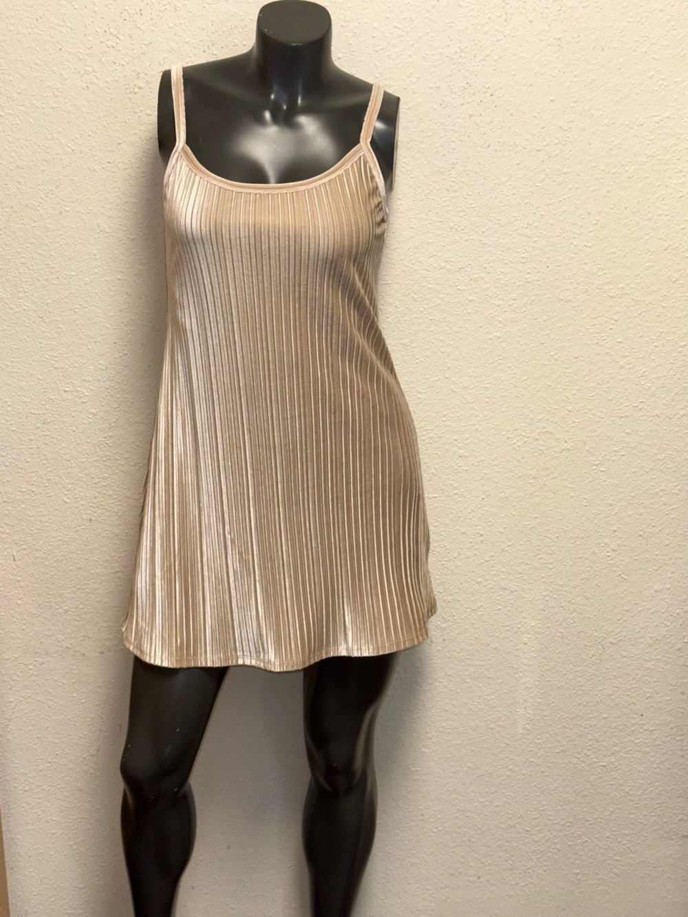American Eagle Metallic Pleated Slip Dress in Champagne Beige
